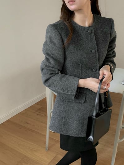墊肩腰線感中長款羊毛西裝外套5