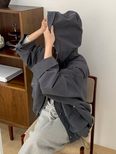 抽繩連帽口袋風衣夾克8
