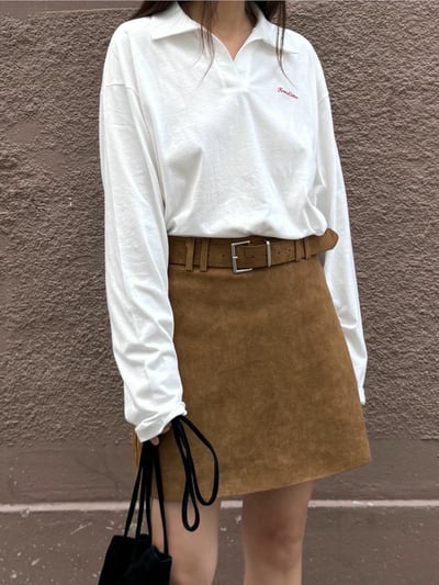挺款麂皮Ａ字短裙（附皮帶）4