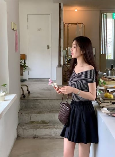 (客訂勿下單）交叉領條紋合身棉T4