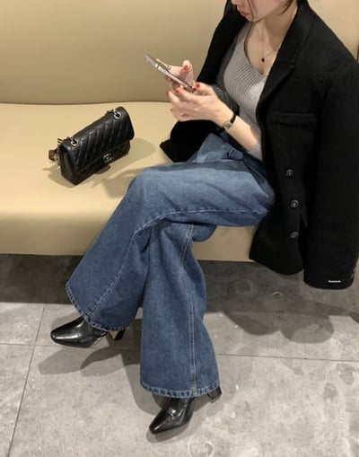 內抓絨深藍微寬牛仔褲2