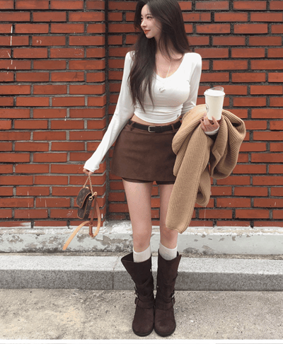 低腰辣款麂皮短褲裙（附皮帶）8