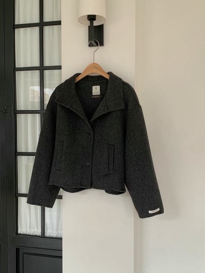 可高領簡約西裝版型手工羊毛外套（羊毛80%)17