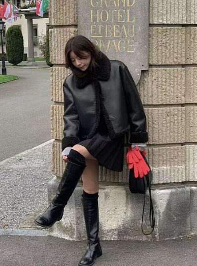 毛毛款翻領排釦雙面穿外套6