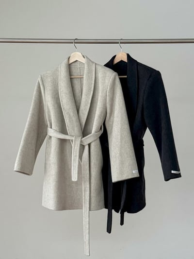 混羊中長款毛手工大衣（附綁帶）9