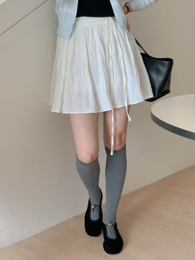 光澤感波紋壓皺雪紡短裙4