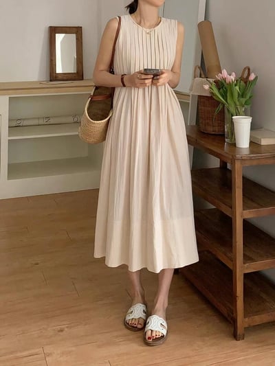 圓領棉麻百摺背心長洋7