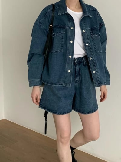 文青牛仔外套+短褲SET2