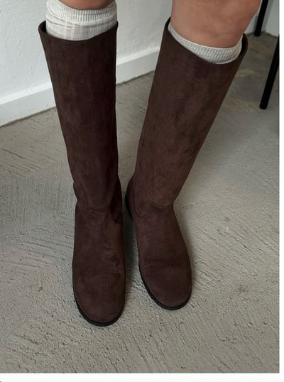 圓頭平底麂皮膝下平底靴4