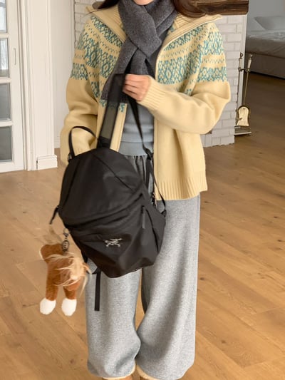 接螺紋翻領圖騰拉鍊針織外套3