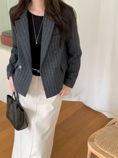 刀領直紋羊毛50％西裝外套4