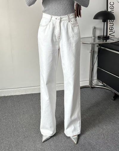 高腰後口袋造型順身小寬褲5