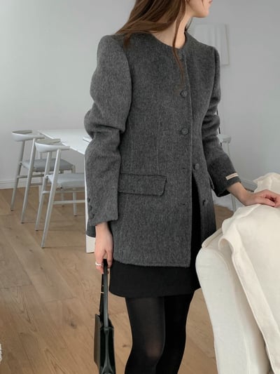 墊肩腰線感中長款羊毛西裝外套13