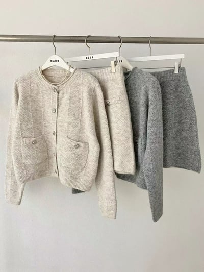 雪花排扣針織衫＋鬆緊針織短裙SET9