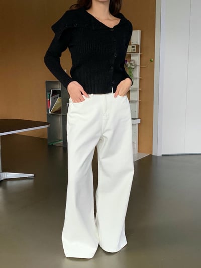 翻領露肩排釦坑紋針織衫7