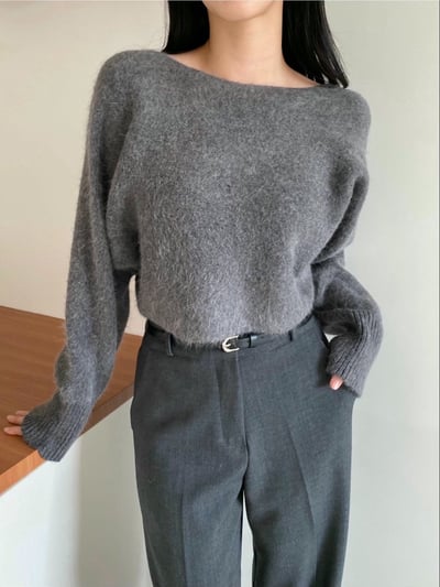可斜肩短版軟糯毛款針織衣5