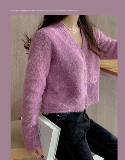 Ｖ領毛圈感金釦軟糯針織衣9