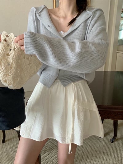 抽繩連帽短版針織外套1