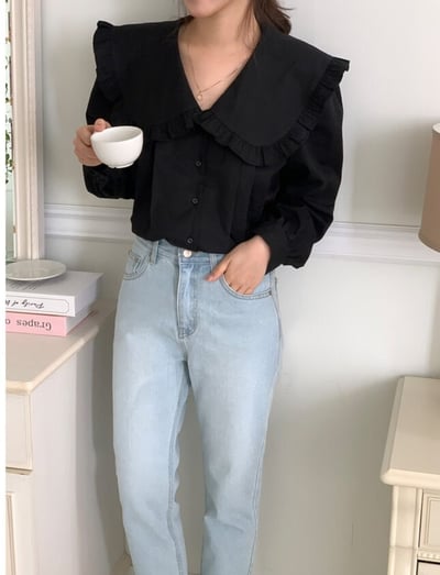 荷葉滾邊法式翻領襯衫5