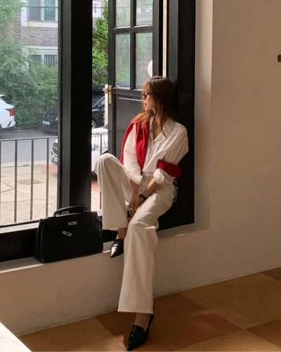 高腰顯瘦白色微寬牛仔褲3