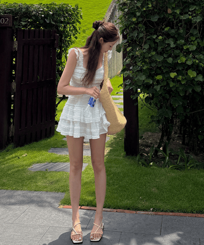 排釦蕾絲含bratop背心+短褲裙SET11