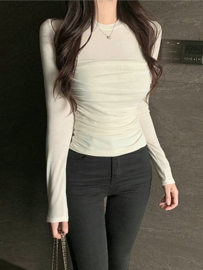 (客訂勿下單）平口假兩件抓皺薄長袖T5