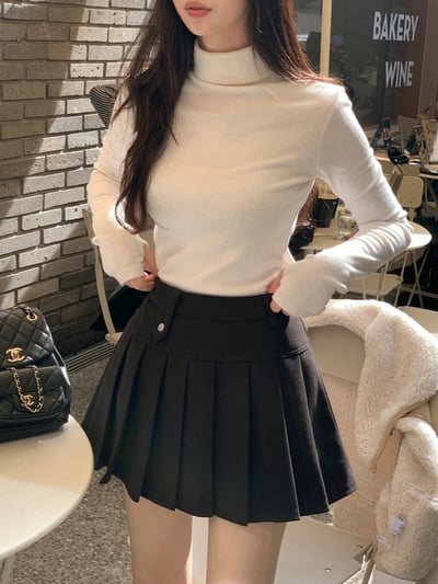 釦帶造型挺款百摺短裙3