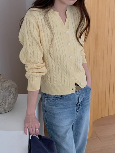 小銀牌logo薄款麻花排釦針織衫2