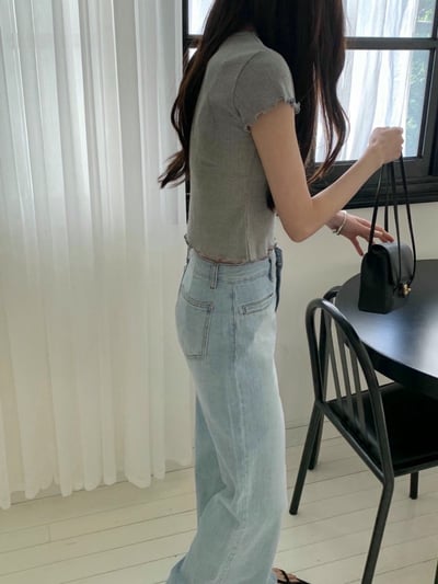 捲邊壓紋短版彈性棉Ｔ4