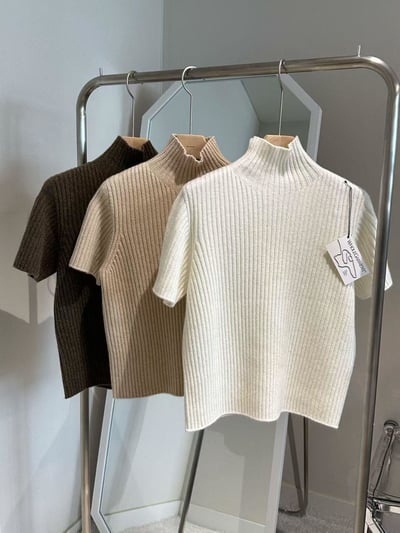 高領坑紋素色短袖針織衫9