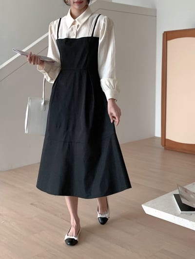 假兩件造型雪紡＋傘擺雪紡吊帶長洋3