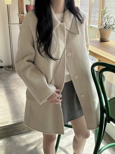 排釦傘襬後開衩羊毛大衣2