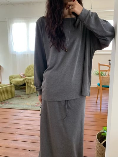 內磨毛可斜肩Ｔ+鬆緊落地磨毛長裙SET(可拆買）7
