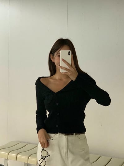 翻領露肩排釦坑紋針織衫9