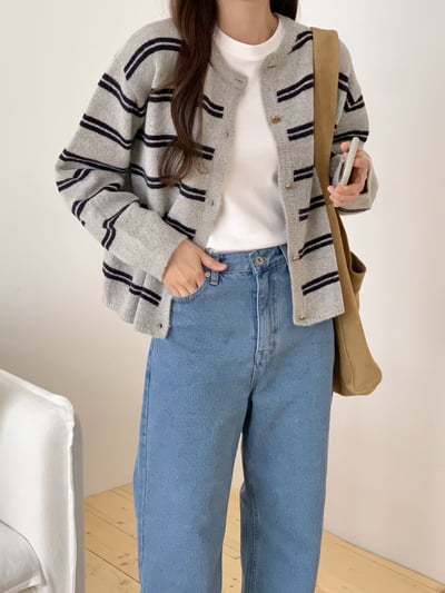 雙橫紋金釦10%羊毛針織外套5