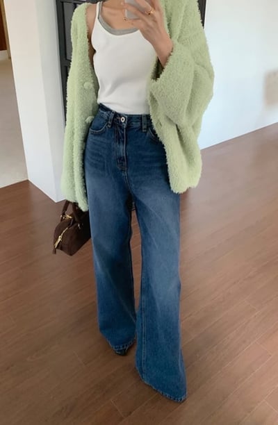 內抓絨深藍微寬牛仔褲8