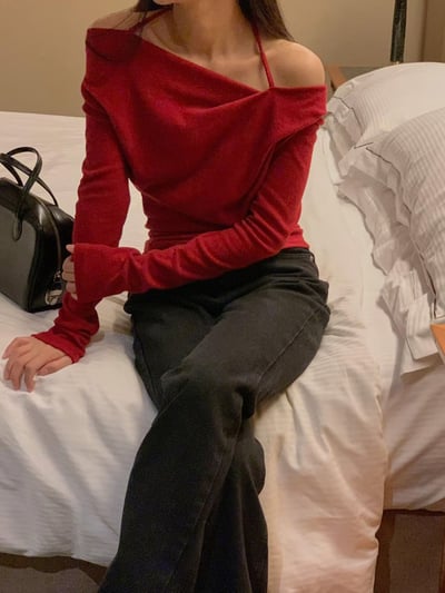 繞肩不規則垂墜薄款針織衣4