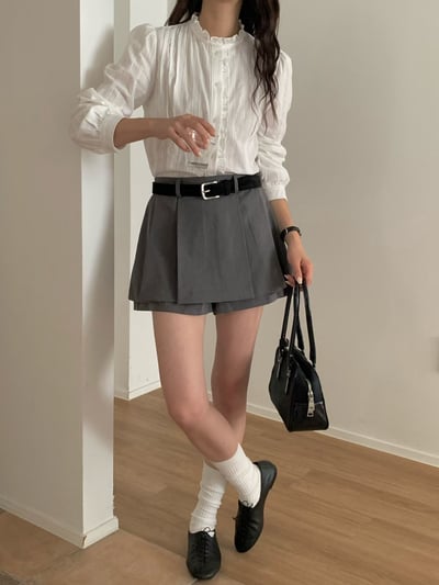 百摺雙層造型西裝短褲裙2
