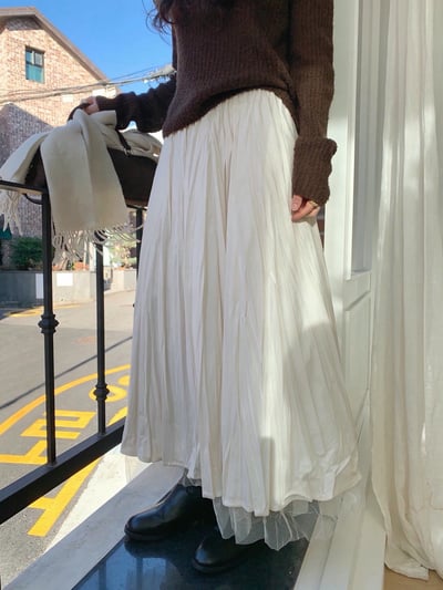 兩面穿！壓紋絨面料拼接網紗長裙3