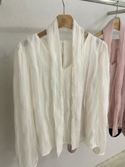 可拆領巾！Ｖ領金蔥波紋雪紡襯衫9