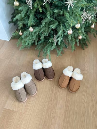 中線毛毛方塊牛皮厚底拖鞋2