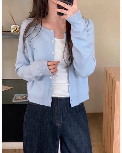 多色款！金牌小logo圓領排釦短版針織衣16