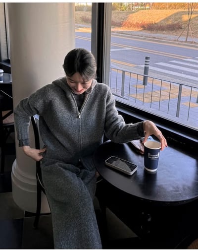 雙向拉鍊針織連帽外套+長褲SET4