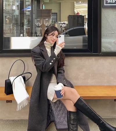 氣質翻領長版大衣外套2