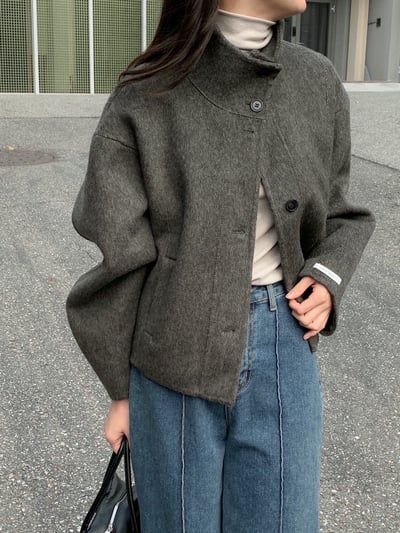 可高領簡約西裝版型手工羊毛外套（羊毛80%)8