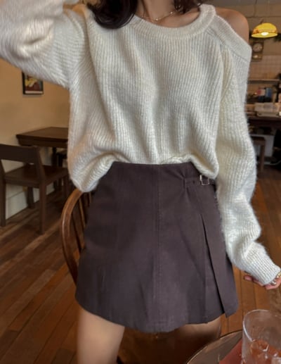 釦帶造型Ａ字開衩短褲裙5