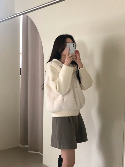 毛毛拼接針織抽繩連帽外套7