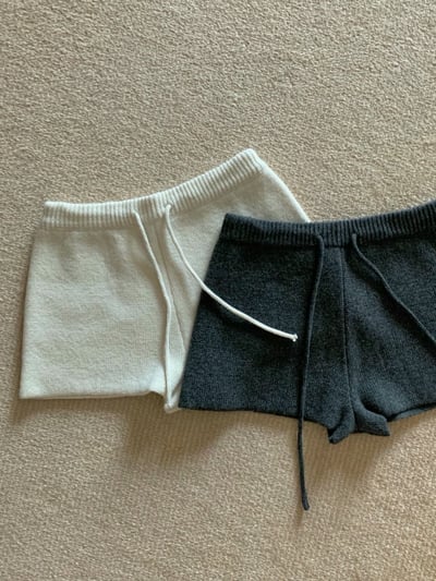 排釦圓領針織罩衫＋螺紋抽繩針織短褲SET(可拆買）9