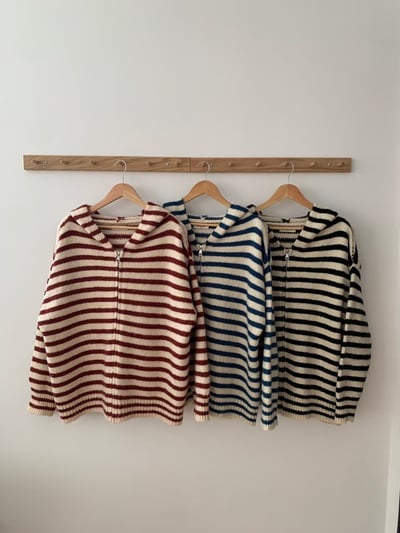 落肩橫條紋連帽長版羊毛外套11