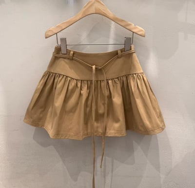 壓摺荷葉棉麻短褲裙（附綁帶）8